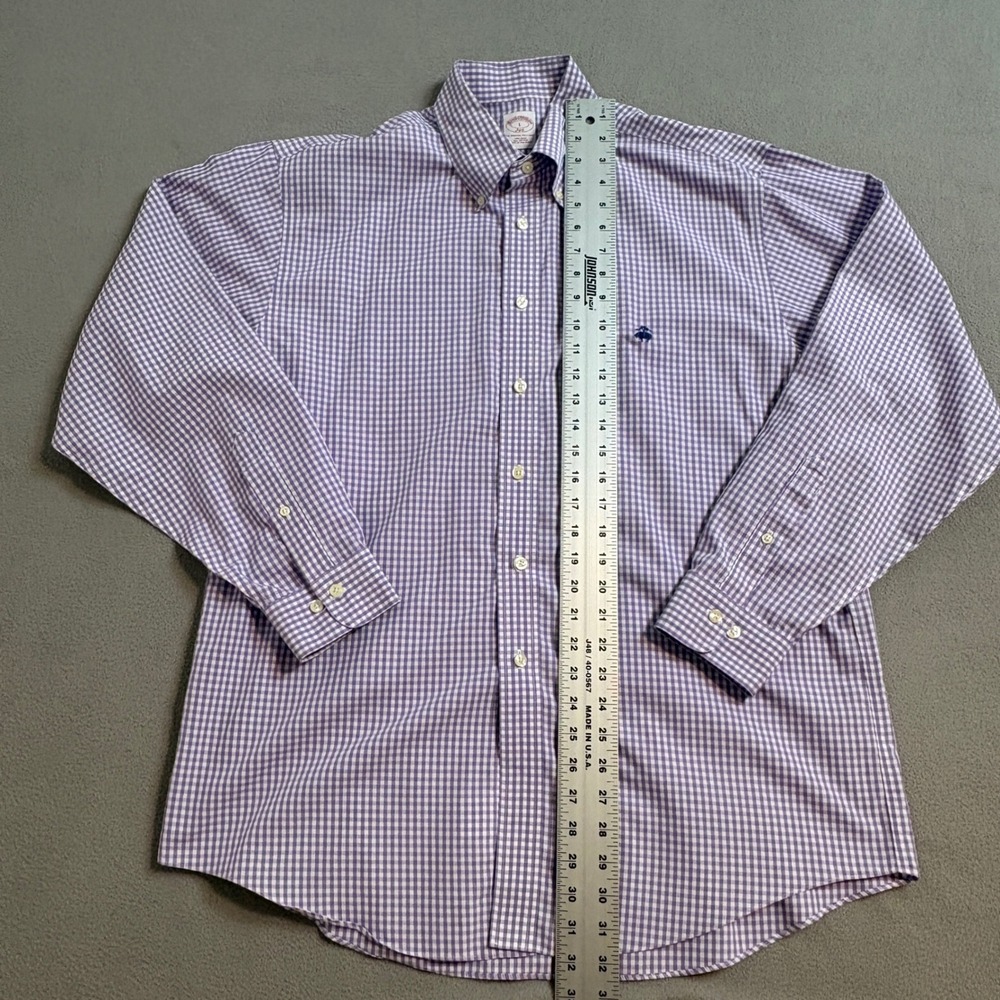 Brooks Brothers 346 Mens Large Purple Gingham Non-Iron Cotton Button Down Shirt - Picture 7 of 9